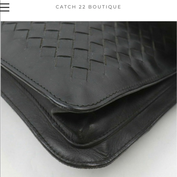 SOLD Bottega Veneta Black Intrecciato Leather Flap Clutch - Picture 3 of 5
